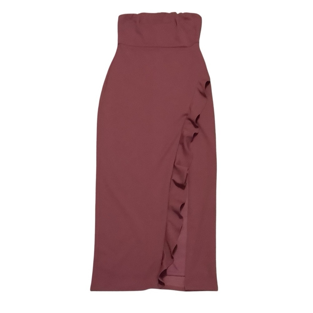 RICKI’S NWT MAUVE STRAPLESS DRESS WITH A CASCADING RUFFLE SLIT/ Size 8 - Picture 10 of 15